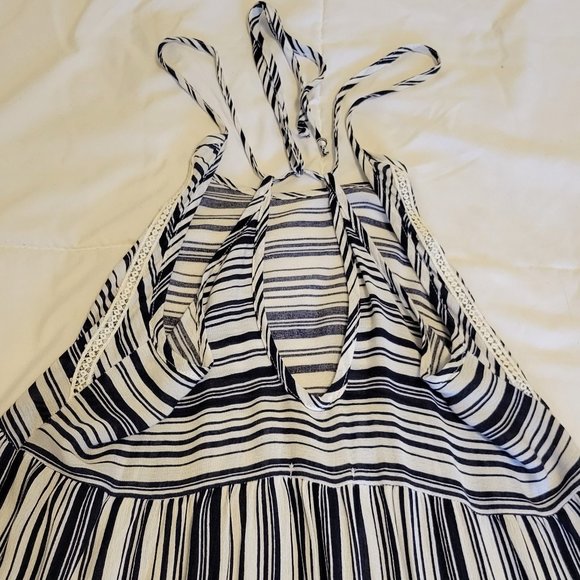 Nautical stripe strappy halter babydoll flare mini beach coverup dress Sz: M - Picture 5 of 5